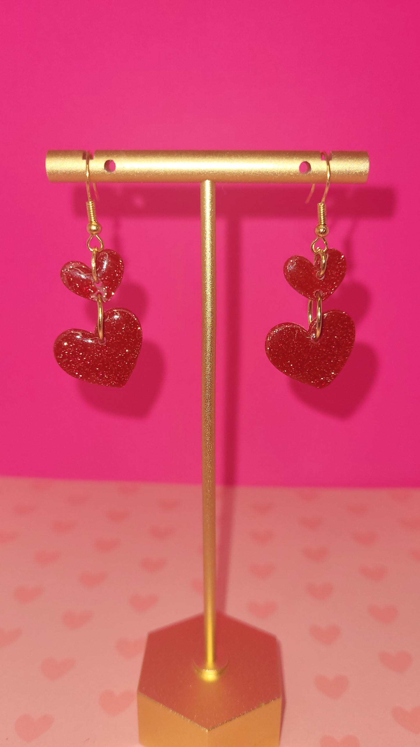 Maroon & Gold Glittering 2-Tier Heart Dangles