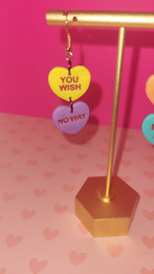 Snarky Anti-Valentine's Candy Hearts Dangle Earrings