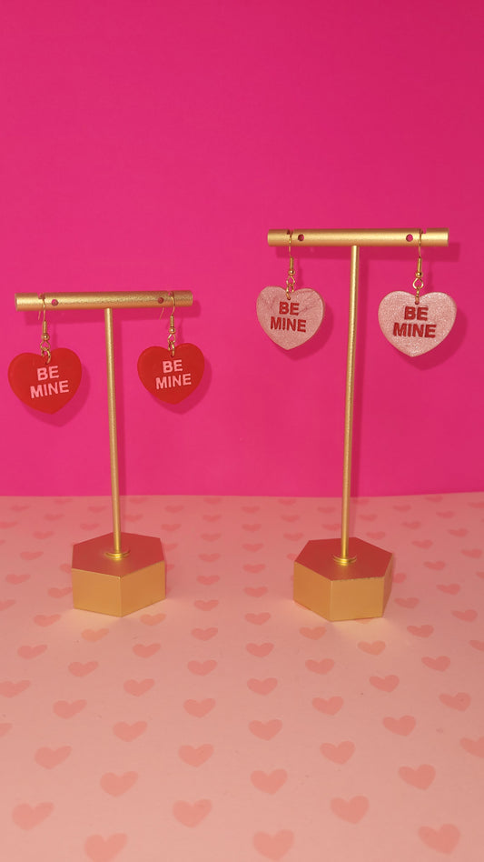 Large Sweetheart Candy Hearts Earrings - Be Mine