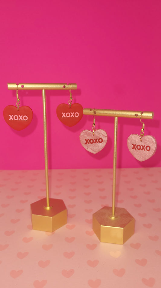 Large Sweetheart Candy Hearts Earrings - XOXO