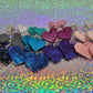 All four earring choices. From left to right: Silver/Gray/Black, Turquoise/Jade/Midnight Blue, Bubblegum Pink/Magenta/Royal Purple, White/Light Pink/ Flamingo Pink