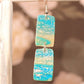 Turquoise Blue & Transparent White Polymer Clay Drop Earrings w/Silver Foil Accent - Variant 2