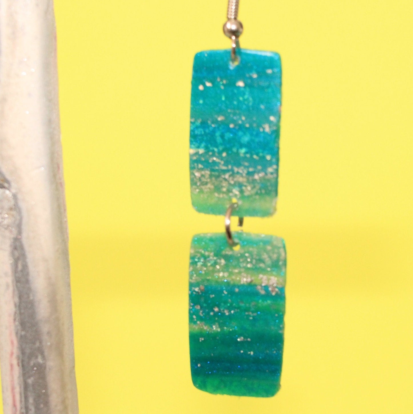 Turquoise Blue & Transparent White Polymer Clay Drop Earrings w/Silver Foil Accent - Variant 5